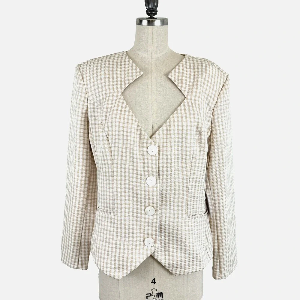 Song Of Style x Revolve Blazer Women's L Beige Check NWT‎ $228